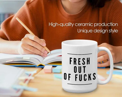 Vista 3 de Taza sarcástica divertida – Fresh Out Of Fucks – sarcasmo ingenioso atrevido confianza chica dama, vida femenina, adolescente, salado mejor amiga