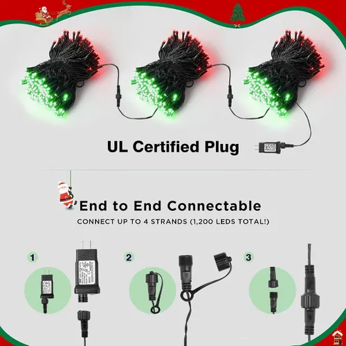 Vista 3 de BlcTec Luces de Navidad para interiores y exteriores, 300 luces LED de 108 pies con certificación UL para árbol de Navidad con 8 modos