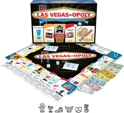 Vista 2 de Late for The Sky Las Vegas-Opoly Property - Juego de mesa de intercambio de propiedades - Juego de fiesta familiar con temática de Las Vegas