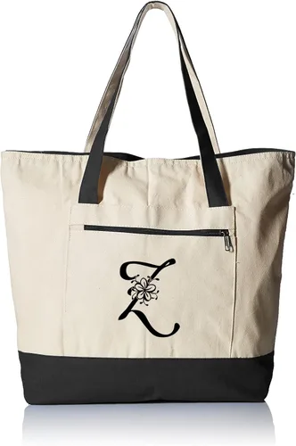 Vista 25 de TBF Bolsa de lona con cremallera grande personalizada con inicial, bolsas de regalo resistentes para mujer