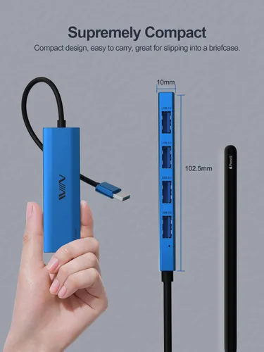 Vista 4 de Concentrador USB 3.0, extensor divisor USB de 4 puertos, adaptador portátil multipuerto de datos para laptop, Xbox, unidad flash, disco duro