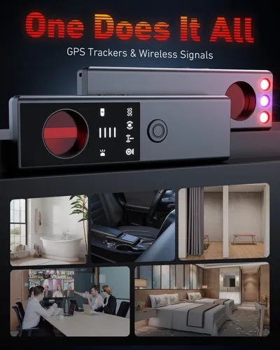 Vista 5 de Detectores de Cámaras Ocultas Anti-Espía - Rastreador GPS y Detector de Micrófonos 6 en 1, Escáner de Señal, Protector de Privacidad Recargable