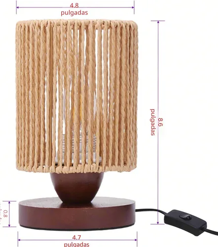 Vista 5 de Lámpara de mesa pequeña de ratán para dormitorio, lámpara de noche bohemia con bombilla LED cálida, lámpara de mesita de noche de mimbre tejida a