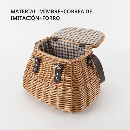 Vista 2 de Cesta de picnic de mimbre, cesta de pesca Creel, cesta de regalo de transporte con tapa y correa para el hombro