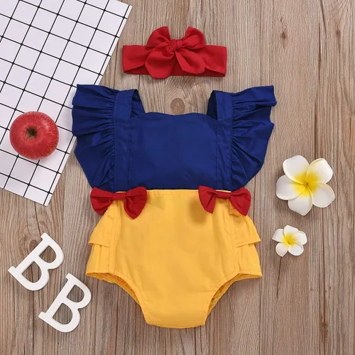Vista 2 de Tempura Disfraz de Halloween para bebé niña, mameluco de manga voladora con bloque de color de princesa con lazo