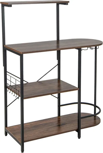 Vista 9 de Giantex Estante de cocina para panaderos, soporte para microondas de 4 niveles con 6 ganchos y estantes para copas, estante superior desmontable