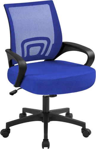 Vista 14 de Yaheetech Silla de oficina de malla con respaldo medio, ajustable, ergonómica, silla de trabajo para computadora, giratoria rodante con soporte