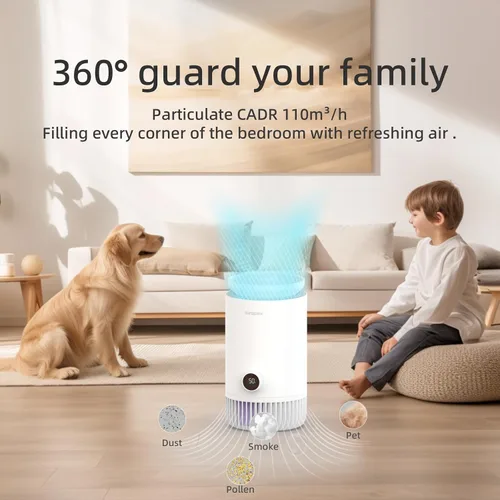 Vista 4 de Combo de purificador de aire y humidificador para dormitorio, purificador de aire HEPA 2 en 1 con humidificador evaporativo, sistema de aire
