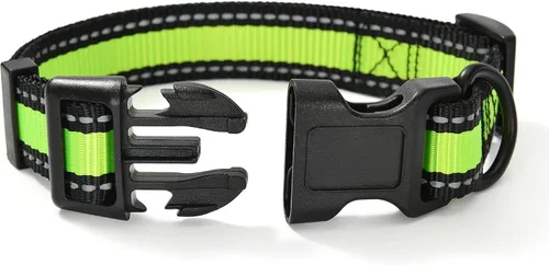 Vista 4 de Mile High Life - Collar para perro con rayas reflectantes 3M y correa de nailon, rojo, azul, verde, morado y rosa