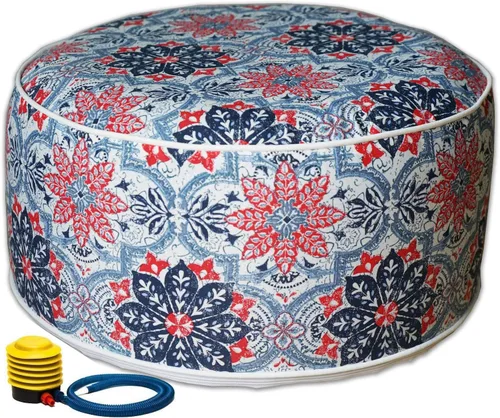 Vista 4 de Kozyard Taburete otomano inflable – Puf redondo portátil para uso en interiores y exteriores – Reposapiés pequeño perfecto o asiento para niños