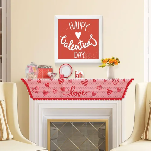 Vista 3 de Tatuo Bufanda para el día de San Valentín, mantel de encaje con corazón rojo para el día de San Valentín, boda, aniversario, sala de estar