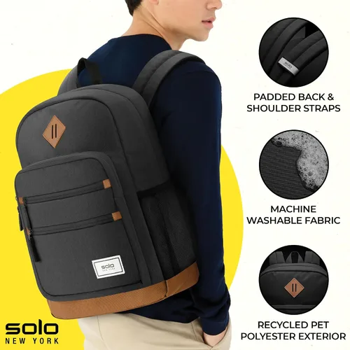 Vista 2 de Solo New York Mochila para laptop para mujeres y hombres, bolsa de mano para viajes y trabajo, bolsa ligera, bolsillos laterales de malla, se adapta