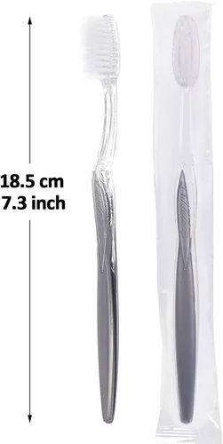 Vista 5 de FKYzixeh Cepillo de dientes con mango gris a granel, cepillos de dientes desechables empaquetados individualmente, cepillo de dientes para viajes