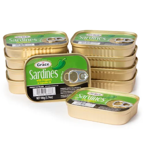 Vista 5 de Grace Sardinas en aceite vegetal, 3.74 oz, 3.74 onzas (paquete de 10), 0.63 oz de proteína por porción, sardinas enlatadas y envasadas, bajo