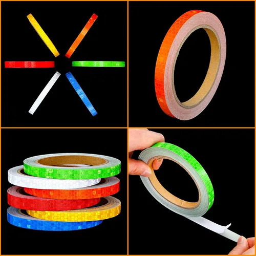 Vista 4 de Zonon Cintas adhesivas, 6 rollos de cintas reflectantes, 6 colores, calcomanía de seguridad nocturna, plateado, azul, rojo, amarillo, naranja, verde