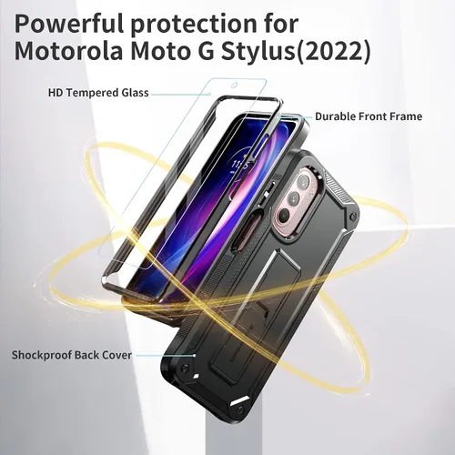 Vista 2 de URBANITE Funda protectora resistente a prueba de golpes para Motorola Moto G Stylus 4G (2022), de grado militar, con protector de pantalla y soporte