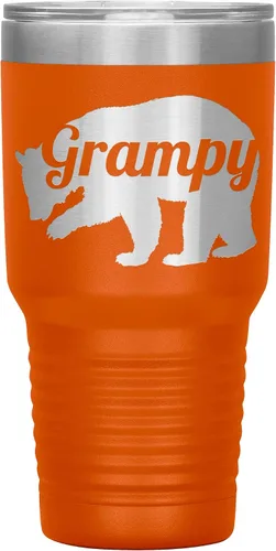 Vista 2 de Grampy Bear - Vaso de acero inoxidable grabado con aislamiento de 30 onzas, color negro Insulated Travel Mug, Engraved Bear Design, Grampy Gift