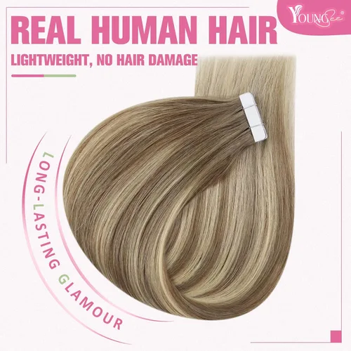Vista 168 de YoungSee Extensiones de Cabello Humano con Cinta Balayage Extensiones de Cabello con Cinta Marrón Oscuro Extensiones de Cabello con Cinta Ombre