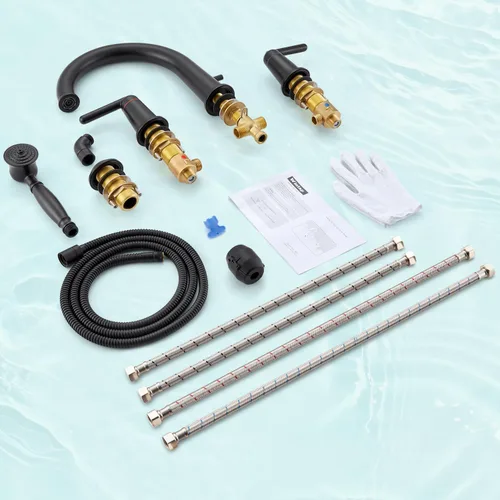 Vista 8 de WT-9808BK WT-9808BK - Kit de ajuste para grifo de bañera con ducha de mano y válvula de montaje en cubierta de 4 agujeros de alto flujo clásico