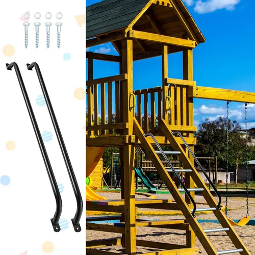 Vista 3 de Lounsweer 2 Pcs Playground Accessories Metal Safety Handles Playhouse Ladder Handle Long Grab Handle Bars for Treehouse Rock Climbing Wall