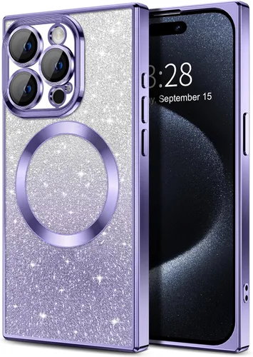 Vista 131 de Hython Funda para iPhone 13 Pro transparente con purpurina magnética [compatible con MagSafe] Protector completo de lente de cámara delgado