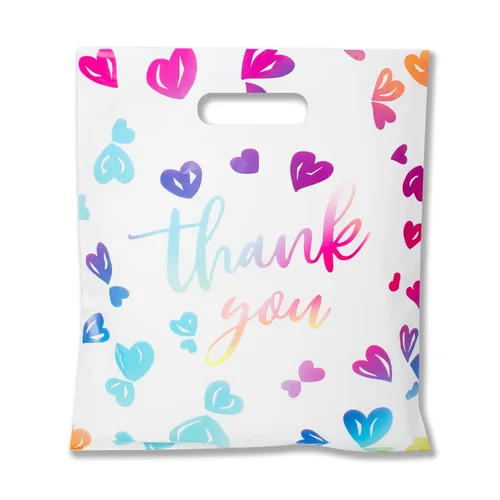 Vista 9 de WAKAKO Bolsas de agradecimiento pequeñas para negocios, bolsas de regalo de plástico de 2.36 mil para fiestas, boutique, paquete de 50