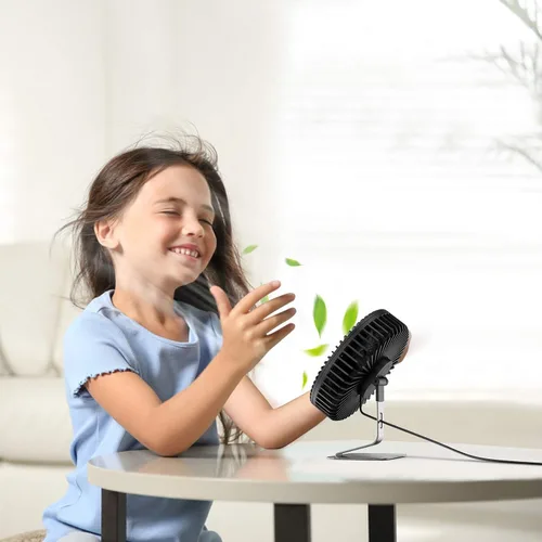 Vista 2 de SLENPET Ventilador de escritorio pequeño USB de 6 pulgadas, 4 velocidades, ultra silencioso, ajuste de 90° para una mejor refrigeración, mini Negro