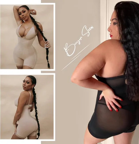 Vista 5 de FeelinGirl Faja moldeadora con control de abdomen para mujer, con escote en U, cuerpo completo, espalda baja, faja a la mitad del muslo con brasier