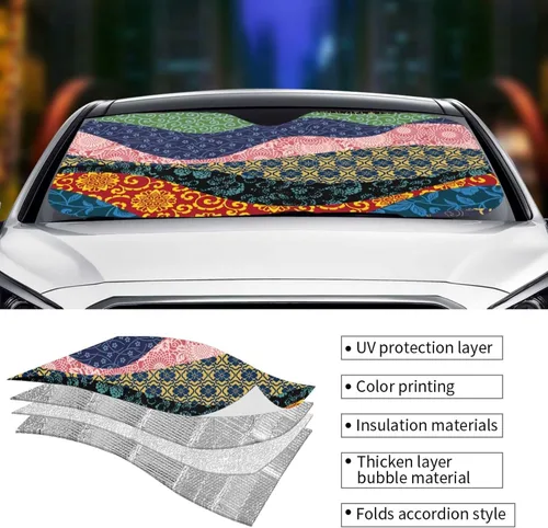 Vista 5 de Chinese Wind Wave Stitching Xiangyun Peony Mandala Windshield Shade Blocks UV Rays Keep Cool for Most Sedans SUV Truck Automotive Truck Passenger