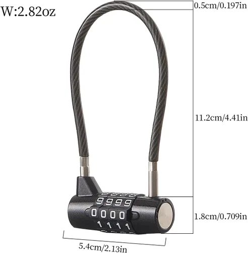 Vista 4 de Candado de combinación con cable de 4 dígitos y cable duradero de 3.5" ideal para casilleros, gimnasio, puerta, valla, caja de herramientas, funda