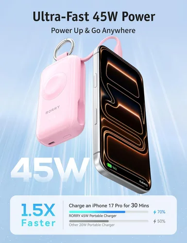 Vista 2 de RORRY CharmGo Pro - Cargador portátil de 45 W, batería de 10000 mAh Cuarzo rosa