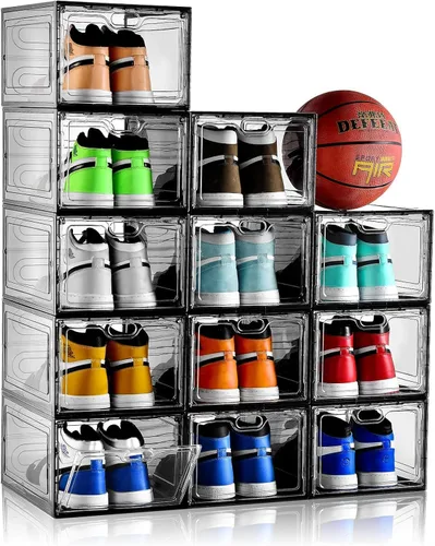 Vista 9 de INSTY Paquete de 12 cajas grandes de almacenamiento de zapatos, organizador de almacenamiento de zapatos transparente con puerta magnética