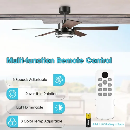 Vista 7 de Ventiladores de techo con luces y control remoto, ventilador de techo de granja de 52 pulgadas para dormitorio, sala de estar, patios, ventiladores