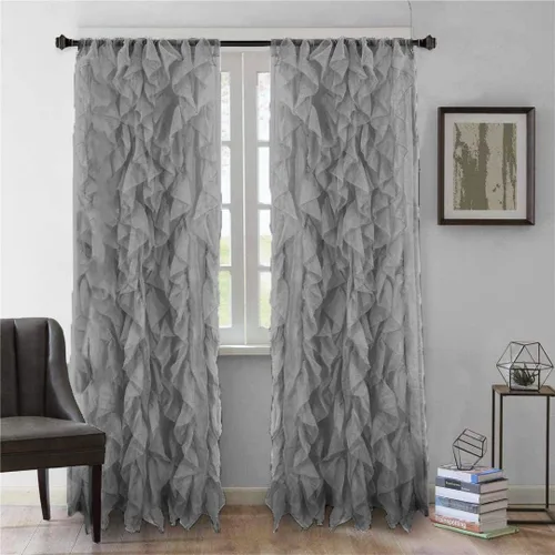 Vista 6 de 1 pieza cenefa transparente con volantes en cascada beige estilo Shabby Chic (50" x 16")