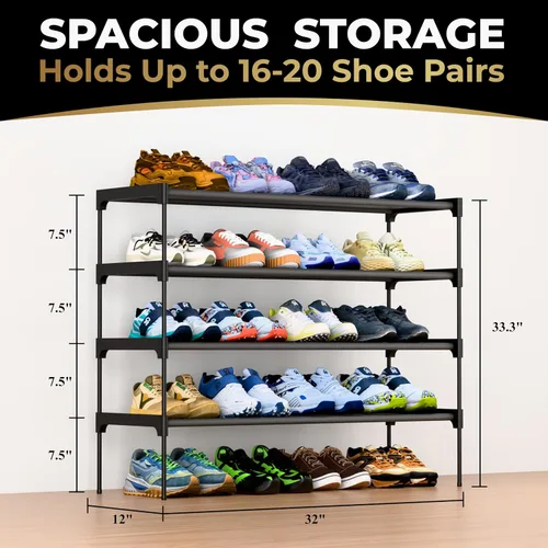 Vista 2 de ZYLO Zapatero para niños – (4) estantes no tejidos de alta calidad, 32 pulgadas de ancho, se adapta hasta 16-20 pares de zapatos – 4 estantes o (2)