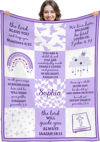 Vista 8 de Artsadd Regalos cristianos para niña, mantas personalizadas con nombre – Am a Child of God – Manta personalizada inspiradora para cumpleaños
