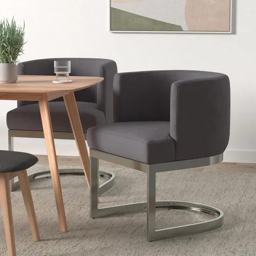 Vista 2 de Home Square Juego de 2 sillas de comedor tapizadas de terciopelo con base de metal plateado en forma de U en color gris