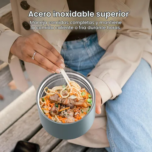Vista 2 de Bentgo Recipiente de Alimentos Aislado de Acero Inoxidable - 2.4 Tazas (19 oz), Aislamiento de Triple Capa, Sello al Vacío, A Prueba de Fugas, Mango