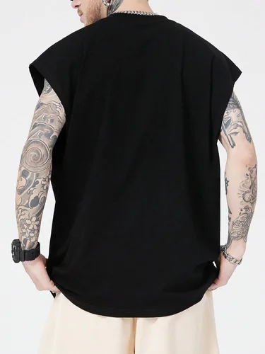 Vista 4 de SHENHE Camiseta sin mangas con estampado de letras de automóvil para hombre, cuello redondo, ropa de calle