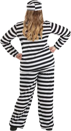 Vista 6 de Disfraz de prisionero vintage para adultos disfraz de prisión a rayas para mujer Negro blanco