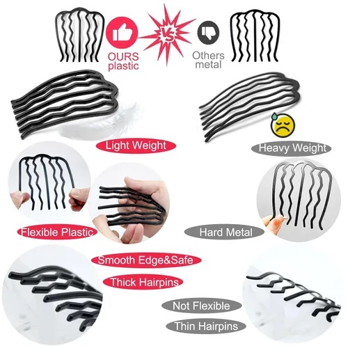 Vista 2 de LAPOHI Peines y alfileres de plástico para el cabello, 12 piezas para peinados updo, moño y vintage