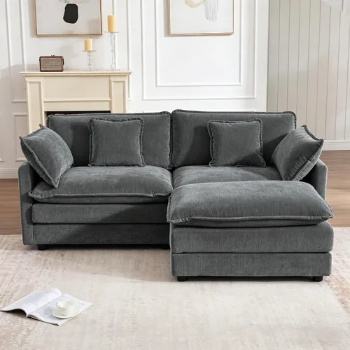 Vista 13 de Sofá modular modular con otomano: sofá moderno en forma de L de 76.7 pulgadas, cómodo sofá biplaza, sofá de 3 plazas de felpilla con almohada