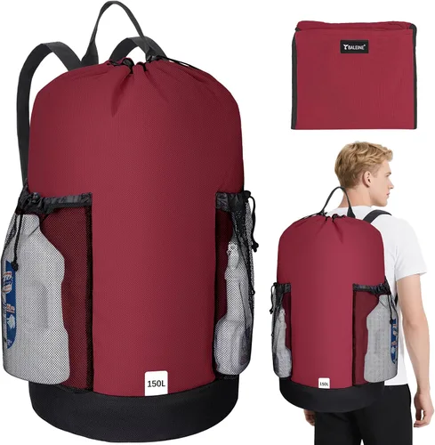 Vista 32 de BALEINE Mochila Bolsa de Lavandería de 120L, Tela Oxford 900D Bolsas Grandes de Lavandería de Viaje con Correas para el Hombro y 2 Bolsillos