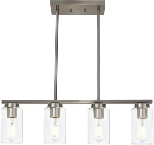 Vista 14 de TODOLUZ Lámparas colgantes industriales negras, iluminación colgante de cocina con pantalla cilíndrica de vidrio transparente para granja, comedor