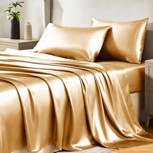 Vista 30 de Juego de sábanas de satén CozyLux de microfibra sedosa con bolsillo profundo, sábana bajera plana y fundas de almohada, suave y suave