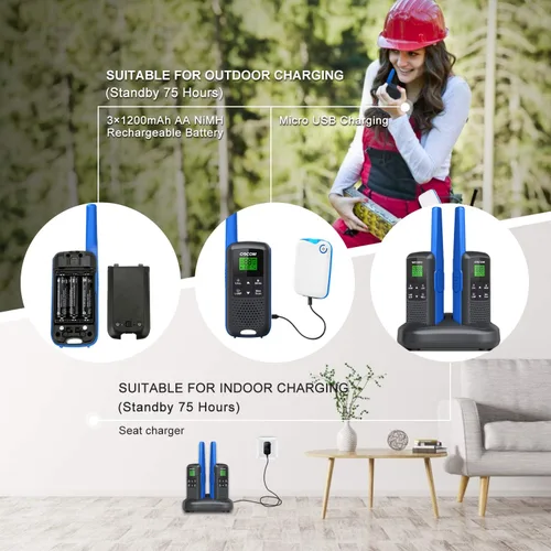 Vista 6 de Walkie Talkies - GOCOM G600 FRS Radio bidireccional para adultos 2W de largo alcance Walkie Talkie recargable, escaneo VOX, NOAA y alertas