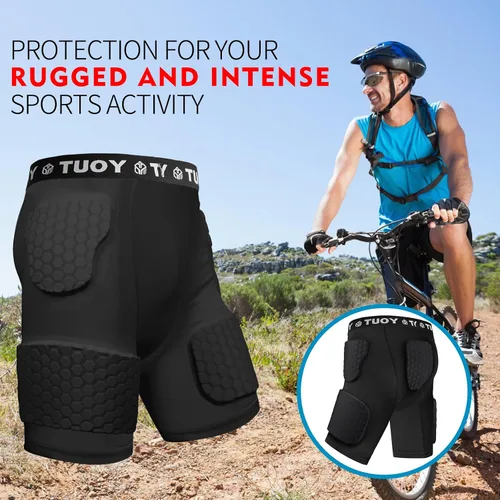 Vista 3 de Faja de fútbol acolchada para hombre, 5 almohadillas, almohadillas de fútbol integradas con protector de muslos para fútbol y béisbol