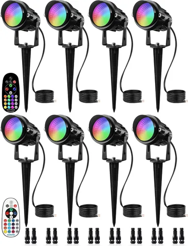 Vista 10 de SUNVIE Luces de paisaje RGB de bajo voltaje de 12 W que cambian de color, control remoto, impermeable, iluminación LED de paisaje para patio