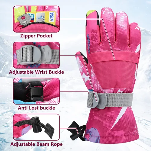 Vista 2 de Guantes de esquí, guantes de nieve impermeables y transpirables más cálidos para clima frío, se adaptan tanto a hombres como a mujeres, para padres