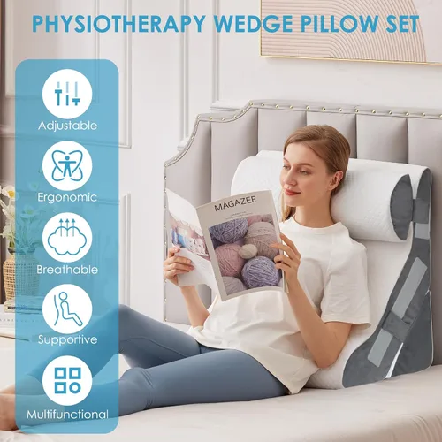 Vista 6 de MEGCXIT Almohada de cuña de cama 3PCS para dormir y almohada de elevación de piernas después de la cirugía